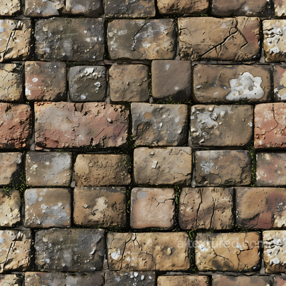 Weathered Stone Brick Wall PBR Texture with Moss and Cracks Stone texture preview