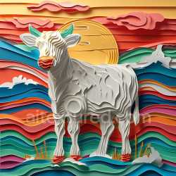 seamless Seamless 3D PBR Texture Featuring Stylized White Highland Cow with Origami Cutout Layers texture 8k free download PBR