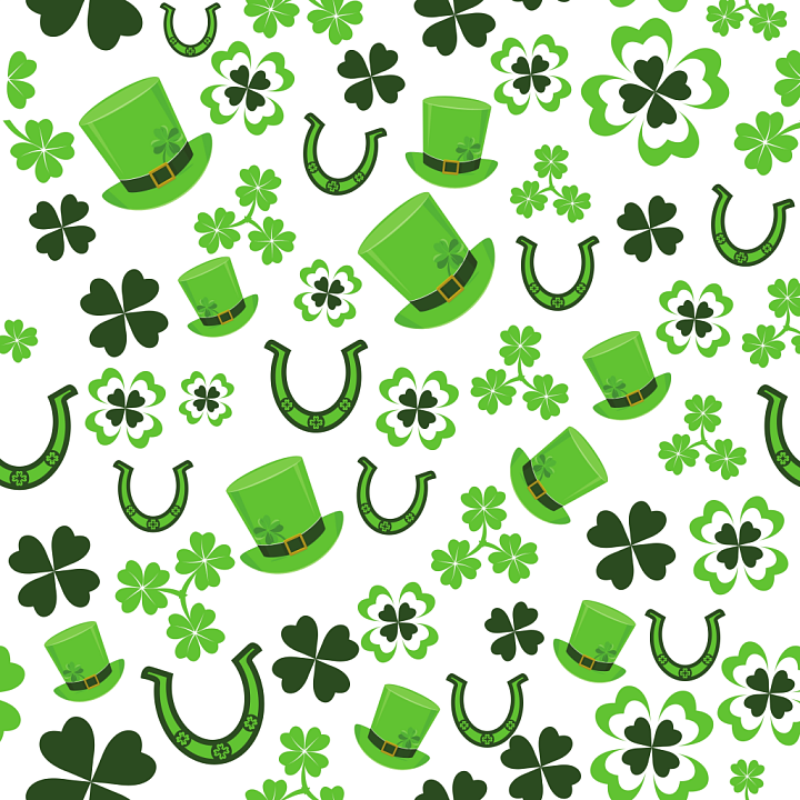 St Patrick Digital Paper with Shamrocks & Leprechaun Hats seamless PBR texture preview