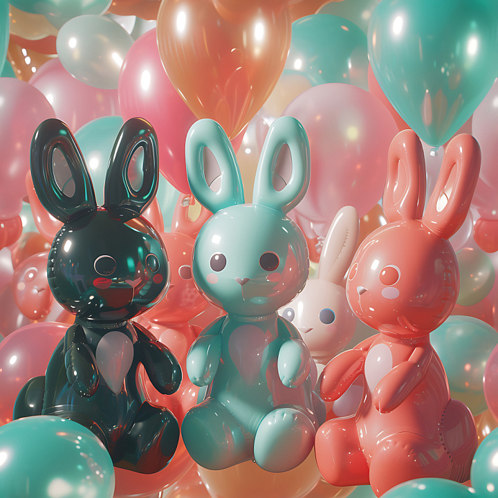 Inflated Vinyl Bunny Toy in Pastel Colors seamless PBR texture preview