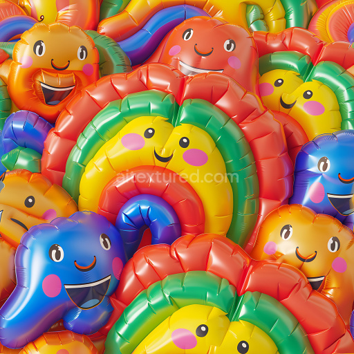 Seamless 3D Inflated PBR Texture with Colorful Cartoon Balloon Characters