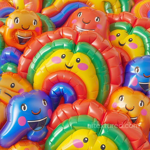Inflated PBR Texture of Colorful Cartoon Balloon Faces seamless Inflated PBR texture