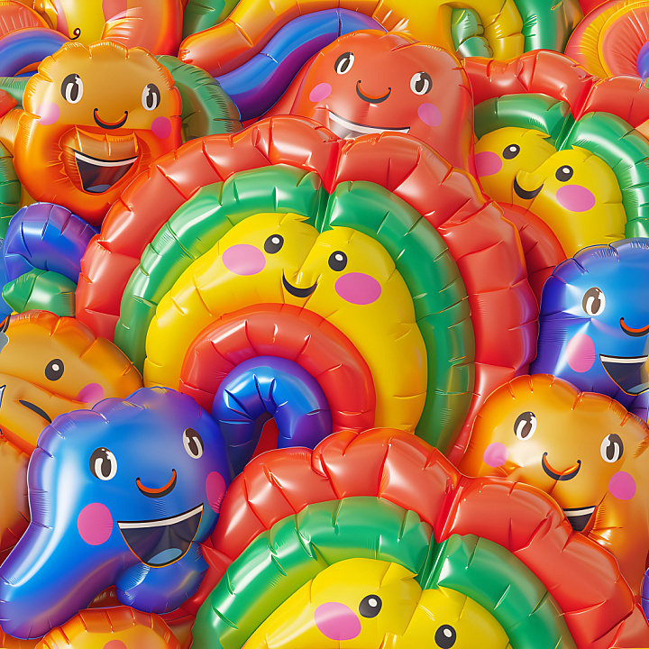 Inflated with Colorful Cartoon Balloon Characters seamless PBR texture preview