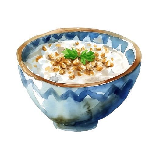 Preview — Watercolor Buckwheat Porridge Breakfast Bowl with Herb Garnish