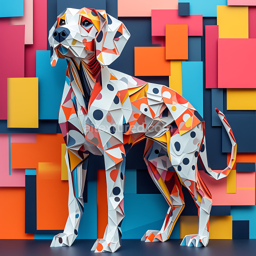 Seamless 3D PBR Texture Featuring Colorful Dalmatian Dog Origami Pattern