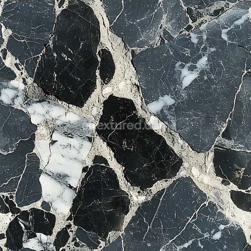 Seamless 3D PBR Black Marble Slab Texture Featuring Bold White Veins and Polished Finish