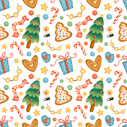 seamless Seamless 3D PBR Texture Featuring Hand-Painted Christmas Icons on White texture 8k free download PBR