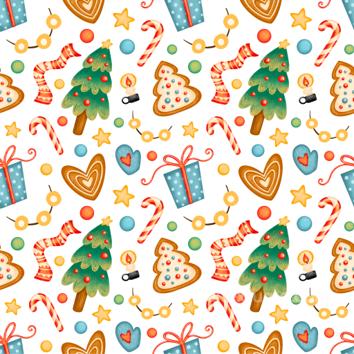 Featuring Hand-Painted Christmas Icons on White seamless All Christmas Digital paper PBR texture