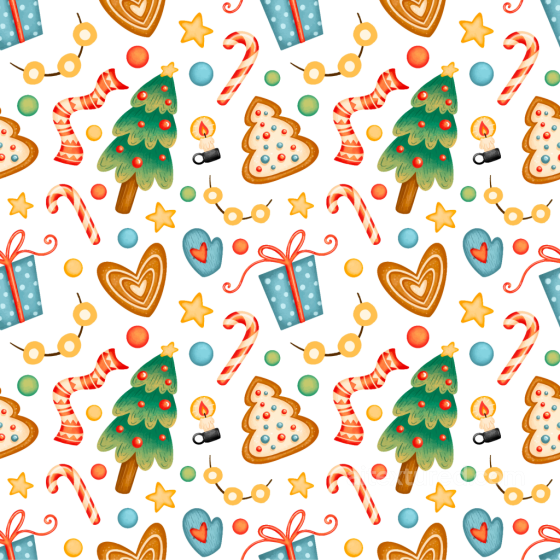 Featuring Hand-Painted Christmas Icons on White All Christmas Digital paper texture preview