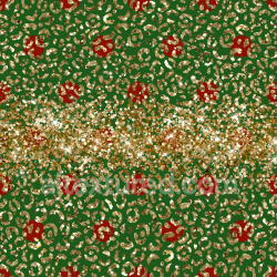 seamless Seamless 3D PBR Texture of Gold Glitter Leopard Print on Green Fabric with Red Accents texture 8k free download PBR