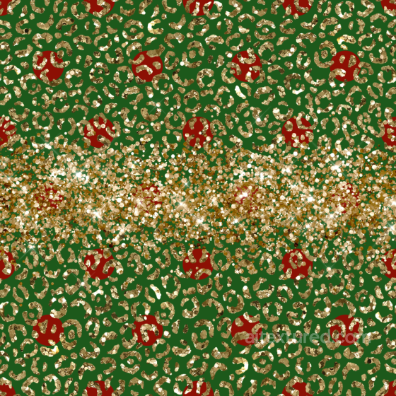 Christmas Glitter Texture of Gold Glitter Leopard Print on Green Fabric with Red Accents Christmas glitter texture preview