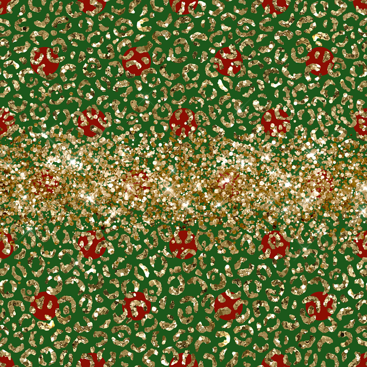 Christmas Glitter of Gold Glitter Leopard Print on Green Fabric with Re… seamless PBR texture preview