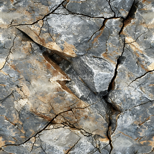 Seamless 3D cracked rocky stone PBR texture with rugged erosion and layered color tones
