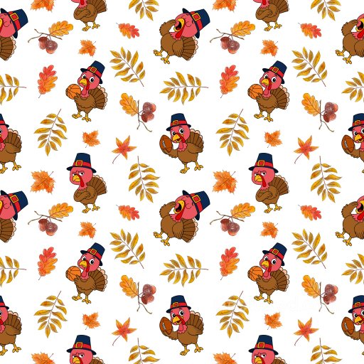 Pattern PBR Texture Featuring Playful Cartoon Turkeys and Autumn Leaves seamless Pattern Bundle PBR texture