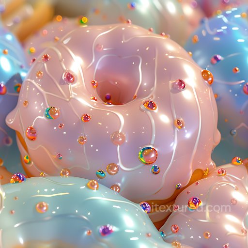 Inflated PBR Texture of Glossy Colorful Puffy Donut Shapes seamless Inflated PBR texture