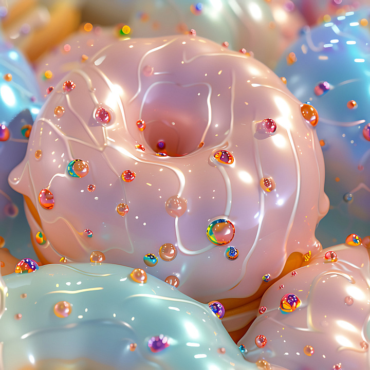 Inflated Soft Candy Surface with Colorful Droplets seamless PBR texture preview