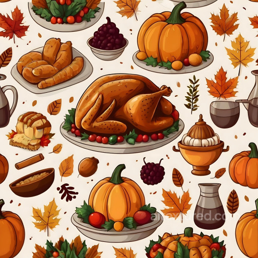Thanksgiving Food and Fall Leaves Pattern Texture seamless Thanksgiving PBR texture