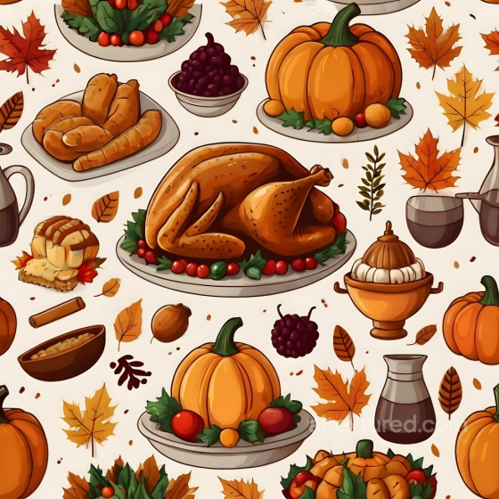 Thanksgiving Food and Fall Leaves Pattern Texture Thanksgiving texture preview