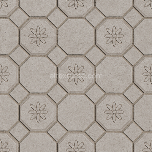 Seamless Stone PBR Texture — Pedestrian Pathway Made Light Gray Stone Tiles Featuring