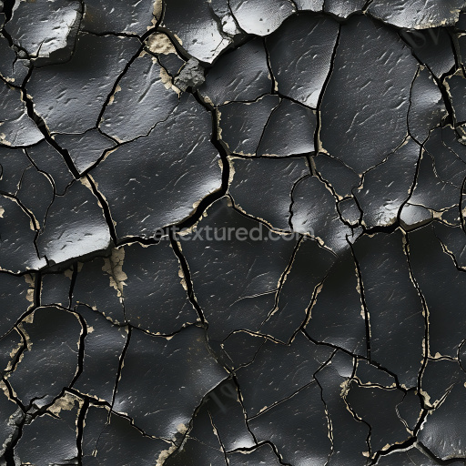 Seamless 3D Black Cracked PBR Texture Featuring Jagged Fractures and Rough Surface
