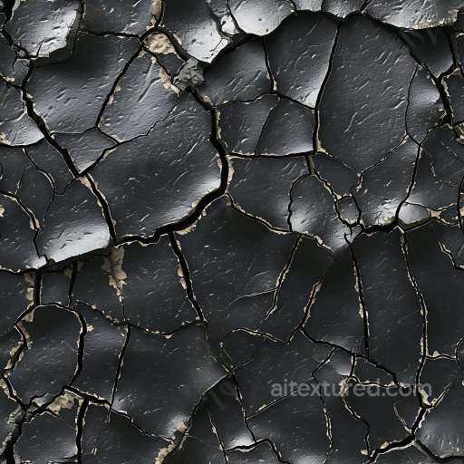 Black Cracked PBR Texture Featuring Jagged Fractures and Rough Surface seamless Cracked & Holes PBR texture