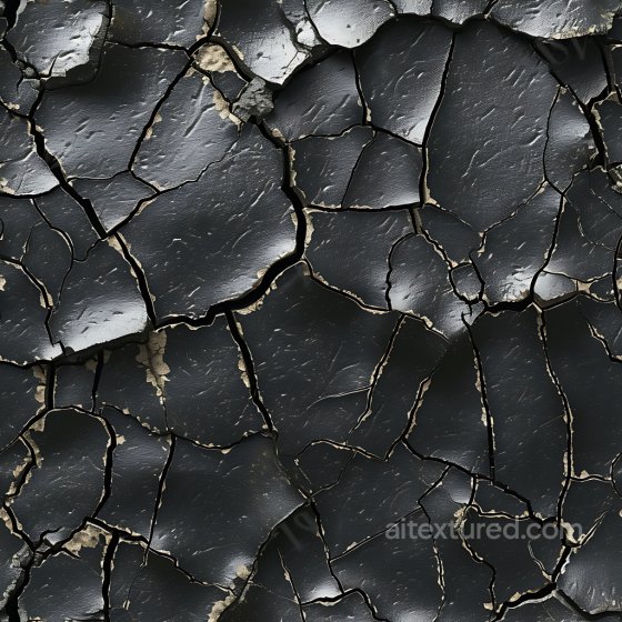 Black Cracked PBR Texture Featuring Jagged Fractures and Rough Surface Cracked & Holes texture preview