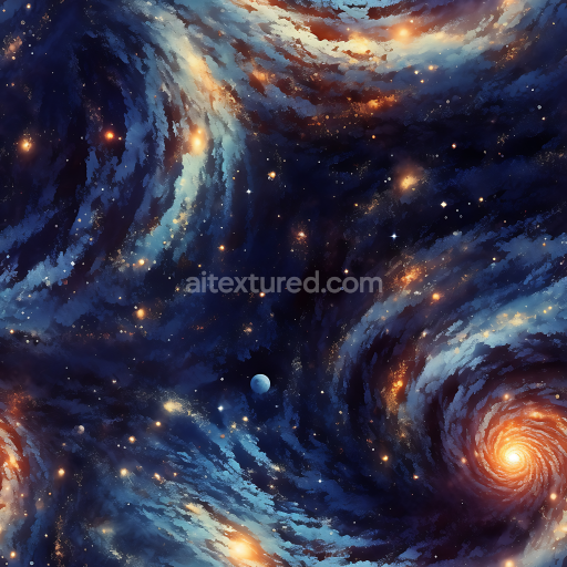 Seamless 3D PBR Space Texture Featuring Swirling Galaxy Clouds and Star Clusters