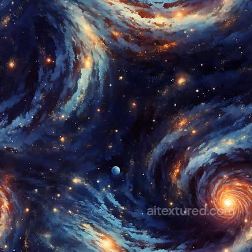 Space Texture Featuring Swirling Galaxy Clouds and Star Clusters seamless Star, space, planets PBR texture