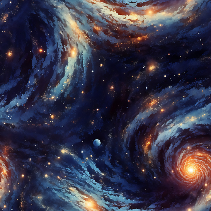 Space Featuring Swirling Galaxy Clouds and Star Clusters seamless PBR texture preview