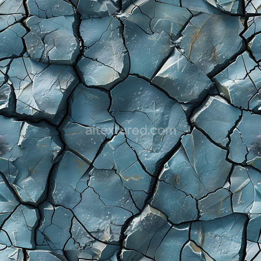 Seamless 3D PBR Cracked Stone Texture Featuring Jagged Deep Fissures and Blue-Grey Tones