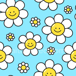 seamless Seamless 3D PBR Texture with Cheerful Smiley Face Daisy Pattern on Blue texture 8k free download PBR