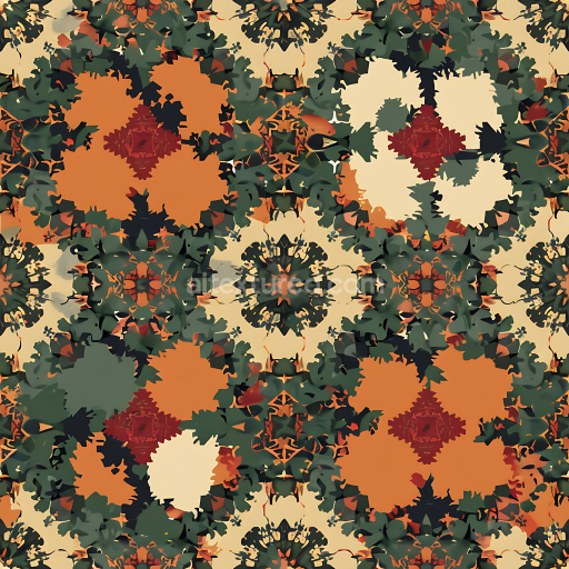 Seamless 3D Stylized Forest Camouflage PBR Texture with Organic Floral Shapes