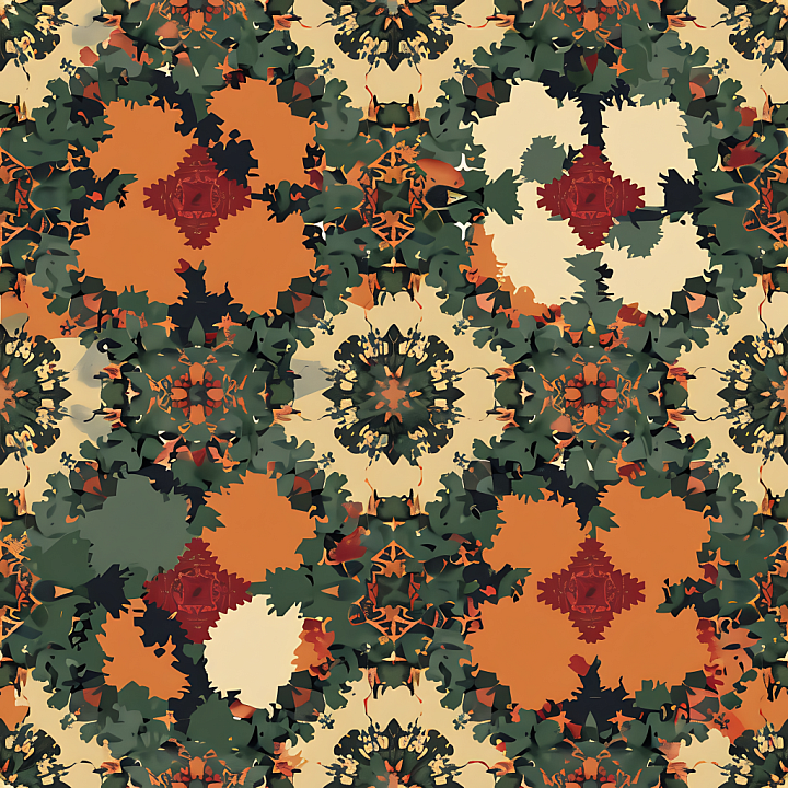 Stylized Forest Camouflage with Organic Floral Shapes seamless PBR texture preview