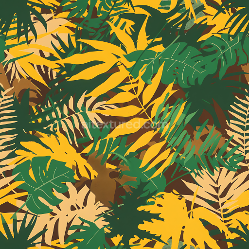 Preview — Seamless 3D Tropical Jungle Camouflage PBR Leaf Pattern Texture in Green and Yellow