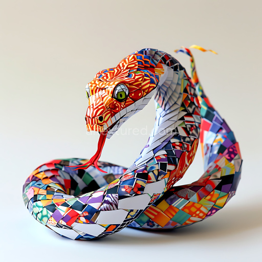 Seamless 3D PBR Texture of Vibrant Origami-Inspired Snake Scales with Multicolor Patchwork