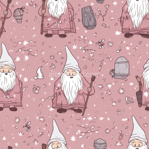 Seamless 3D PBR Texture of Cartoon Gnome with Pink Background and Floral Details