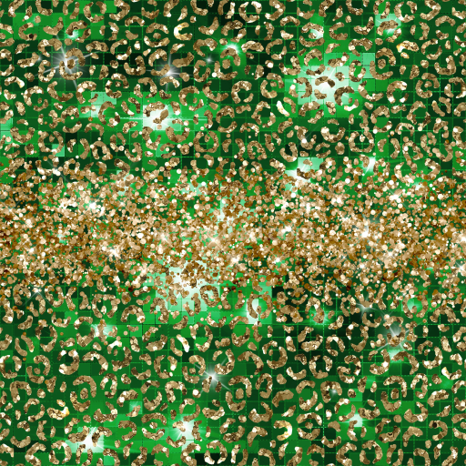 Seamless 3D PBR Texture of Green Glittery Leopard Spots Pattern with Gold Sparkle