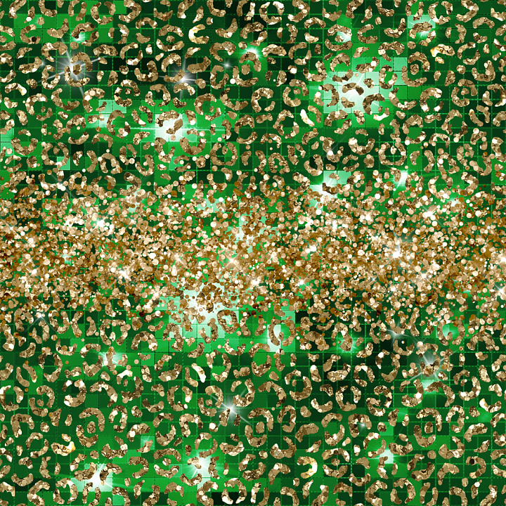 St Patrick of Green Glittery Leopard Spots Pattern with Gold Sparkle seamless PBR texture preview