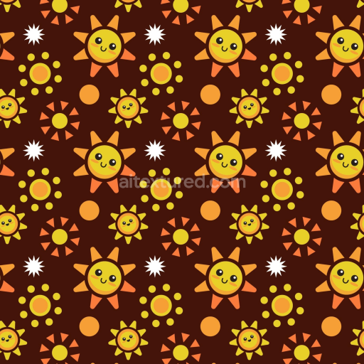 Seamless 3D PBR Texture of Playful Sunny Happy Face Pattern on Dark Brown