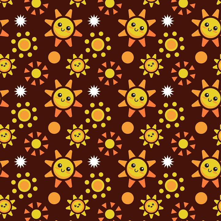 Playful Sunny Happy Face Pattern on Dark Brown seamless PBR texture preview