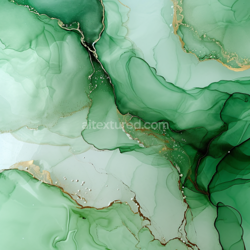 Seamless 3D Alcohol Ink PBR Texture in Green with Gold Veins and Fluid Marbling
