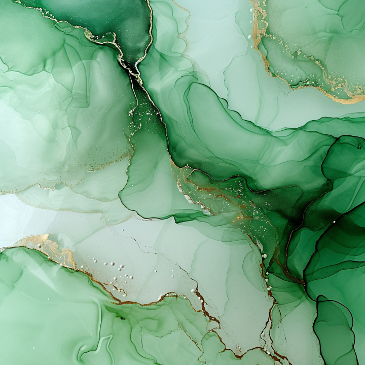 Alcohol Ink in Green with Gold Veins and Fluid Marbling seamless PBR texture preview