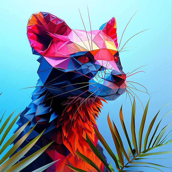 Animal of Asian Palm Civet with Origami-style Geometric Facets seamless PBR texture preview
