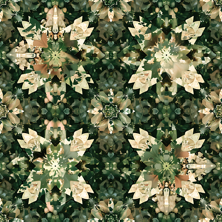 Stylized Jungle Camouflage with Floral Motifs and Organic Shapes seamless PBR texture preview
