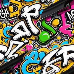 seamless Seamless 3D PBR Texture Featuring Colorful Bold Graffiti Tags and Urban Art texture 8k free download PBR