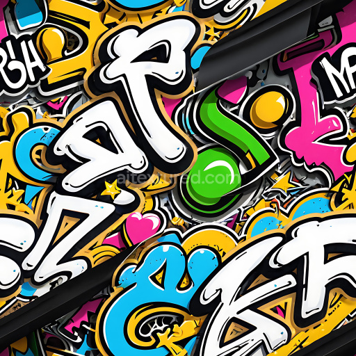 Preview — Seamless 3D PBR Texture Featuring Colorful Bold Graffiti Tags and Urban Art