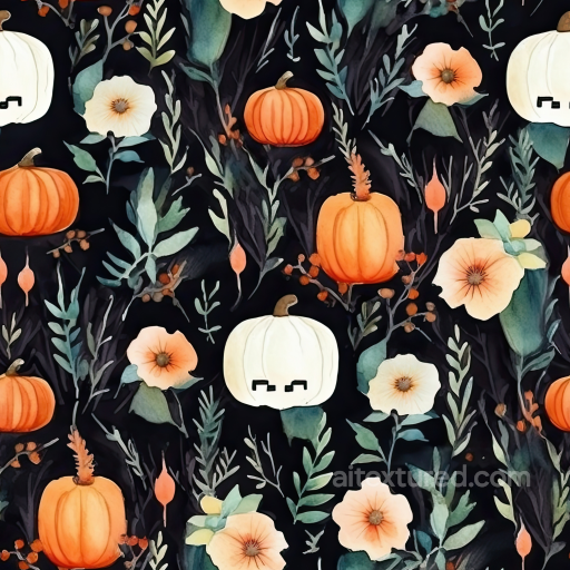 with Watercolor Pumpkins and Floral Halloween Motifs seamless Watercolor Halloween PBR texture