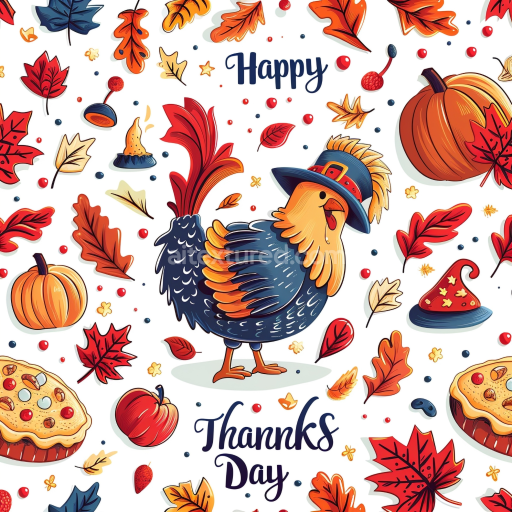 Seamless 3D PBR Thanksgiving Pattern Texture with Vibrant Autumn Leaves and Festive Symbols