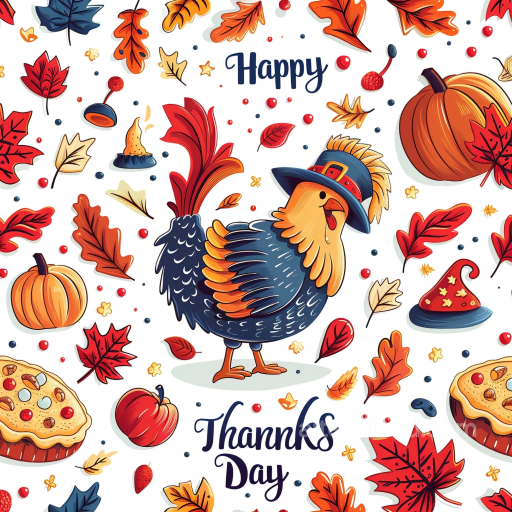 Thanksgiving Pattern Texture with Vibrant Autumn Leaves and Festive Symbols seamless Thanksgiving PBR texture