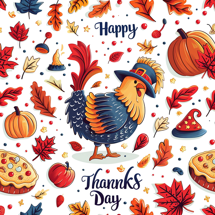 Thanksgiving Pattern with Vibrant Autumn Leaves and Festive Symbols seamless PBR texture preview